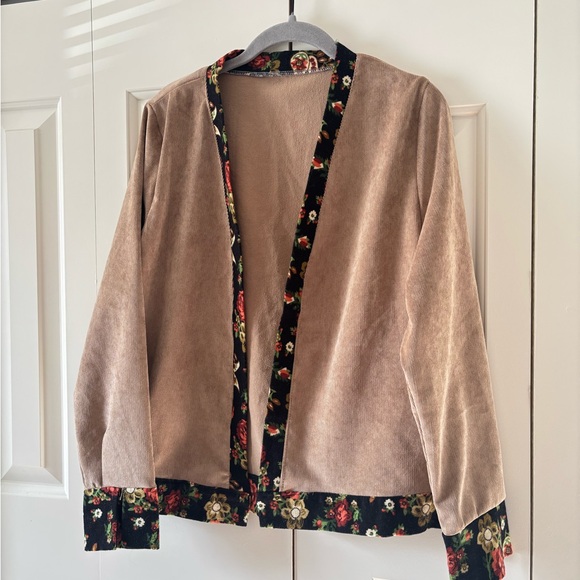 Floral Trim Tan Cardigan - Picture 5 of 9